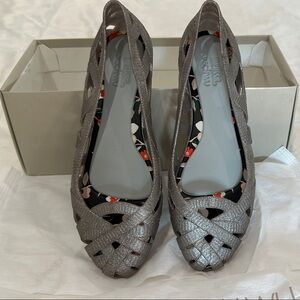 Jason Wu Metallic Gray Loafers with Cutout Pattern
